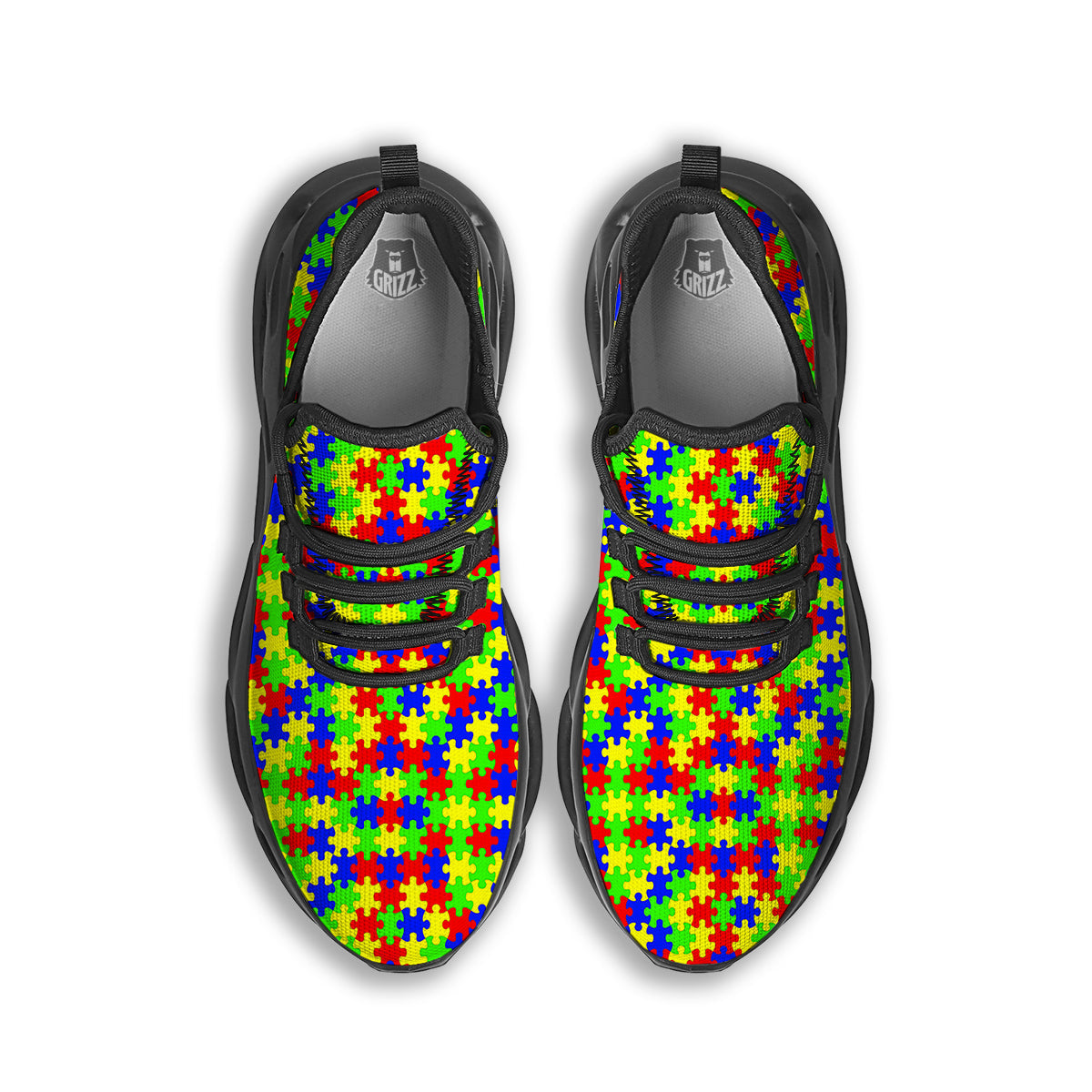 Awareness Jigsaw Colorful Autism Print Black Running Shoes-grizzshop