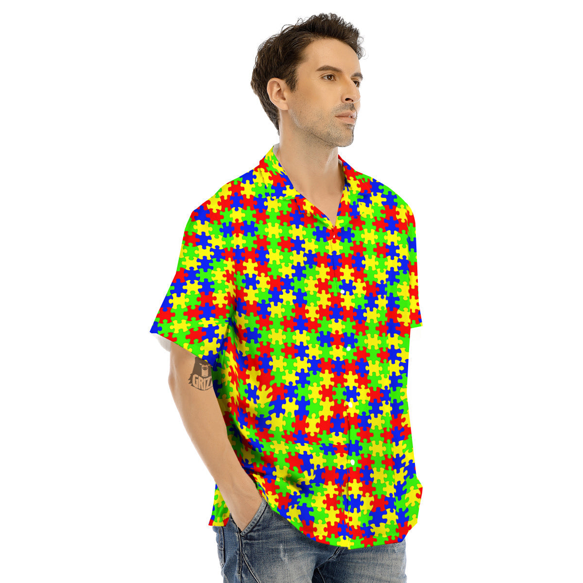Awareness Jigsaw Colorful Autism Print Men's Hawaiian Shirt-grizzshop