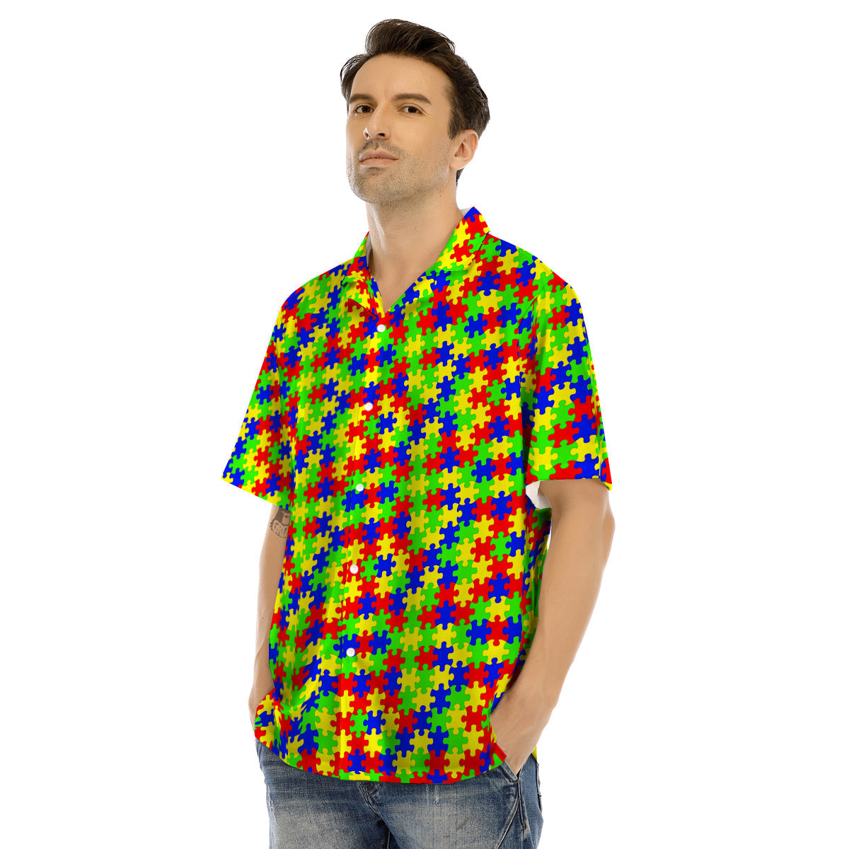 Awareness Jigsaw Colorful Autism Print Men's Hawaiian Shirt-grizzshop