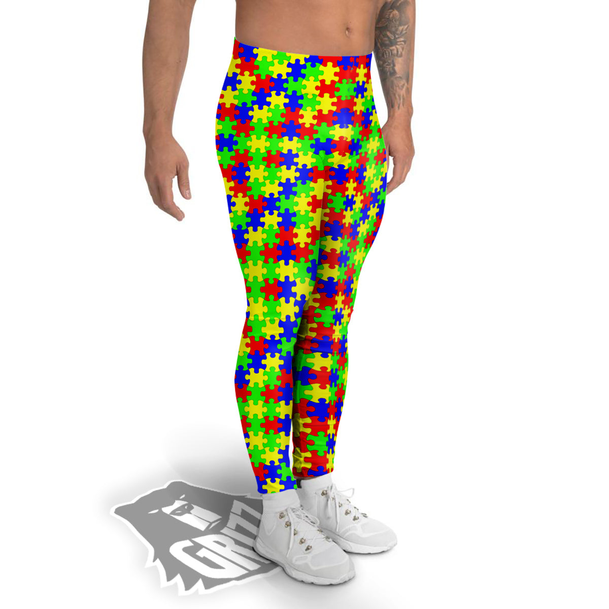 Awareness Jigsaw Colorful Autism Print Men's Leggings-grizzshop