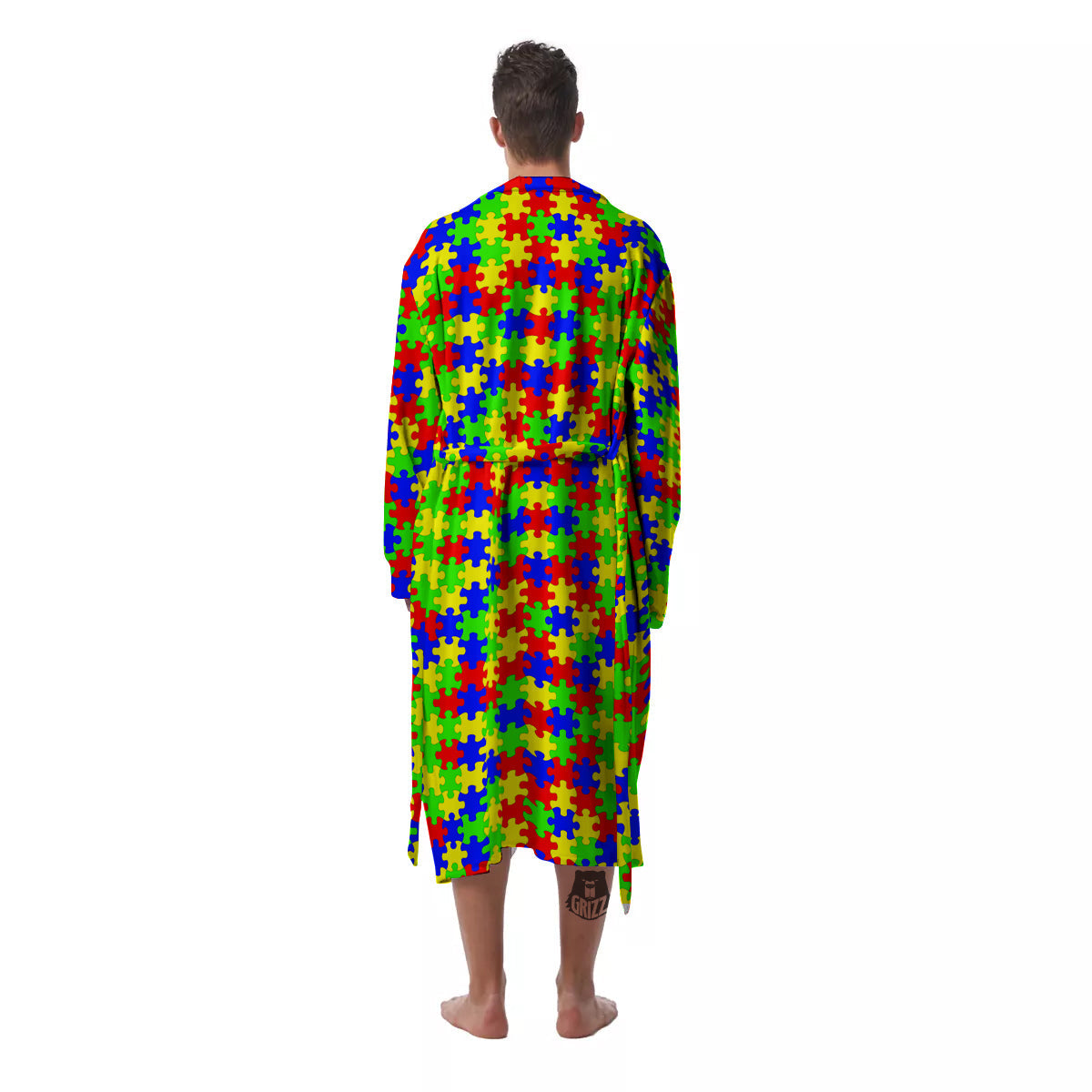 Awareness Jigsaw Colorful Autism Print Men's Robe-grizzshop