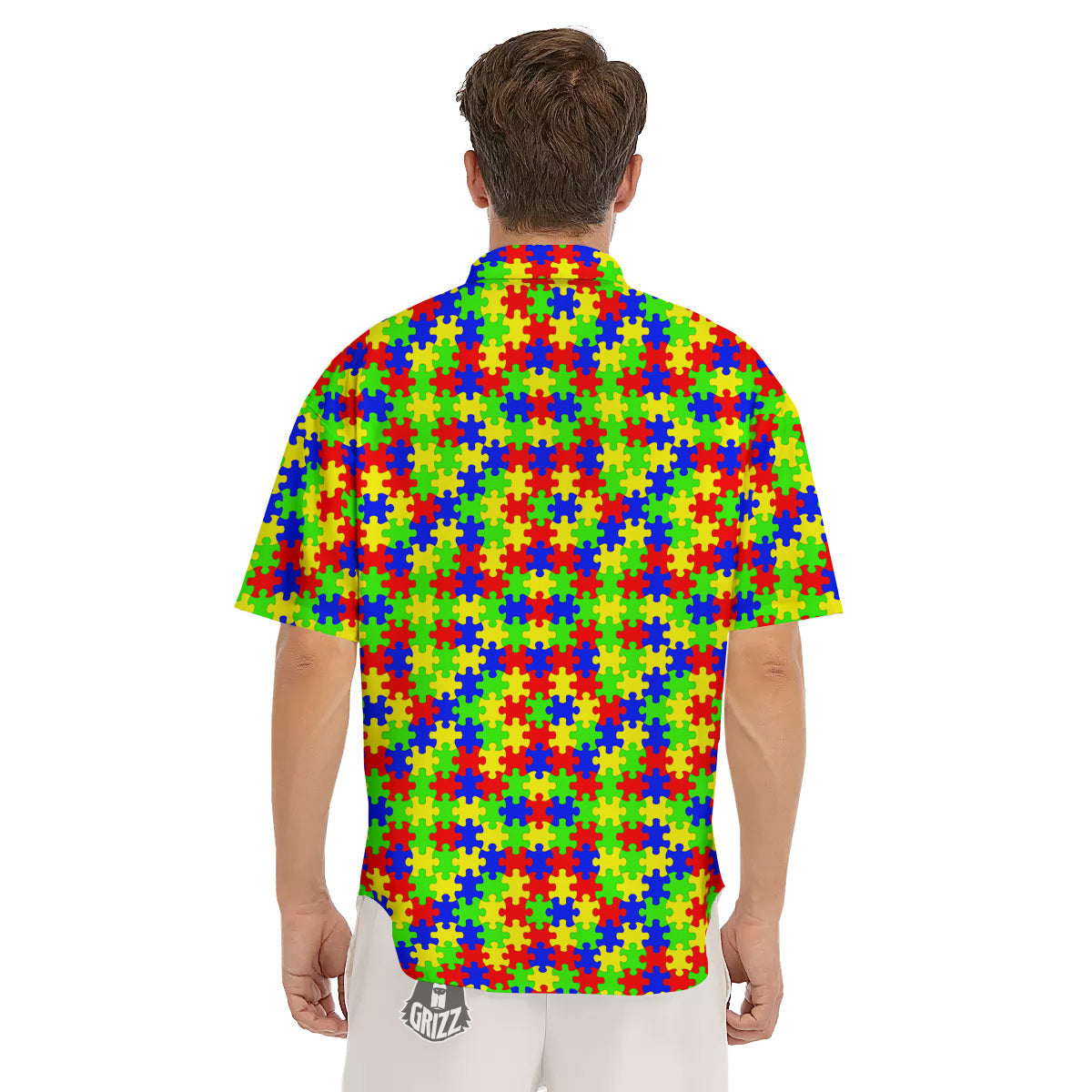 Awareness Jigsaw Colorful Autism Print Men's Short Sleeve Shirts-grizzshop