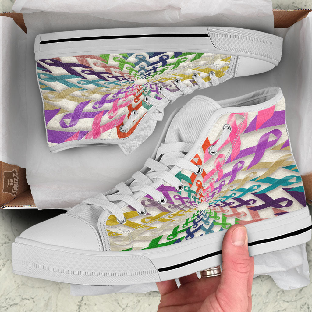 Awareness Mandala Cancer Print White High Top Shoes-grizzshop