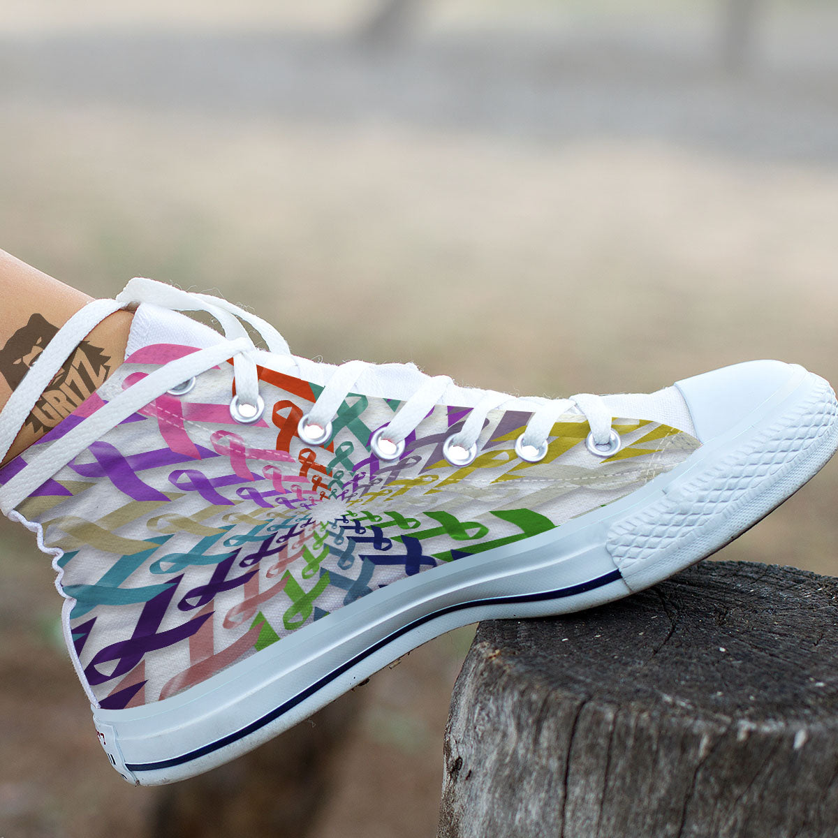Awareness Mandala Cancer Print White High Top Shoes-grizzshop