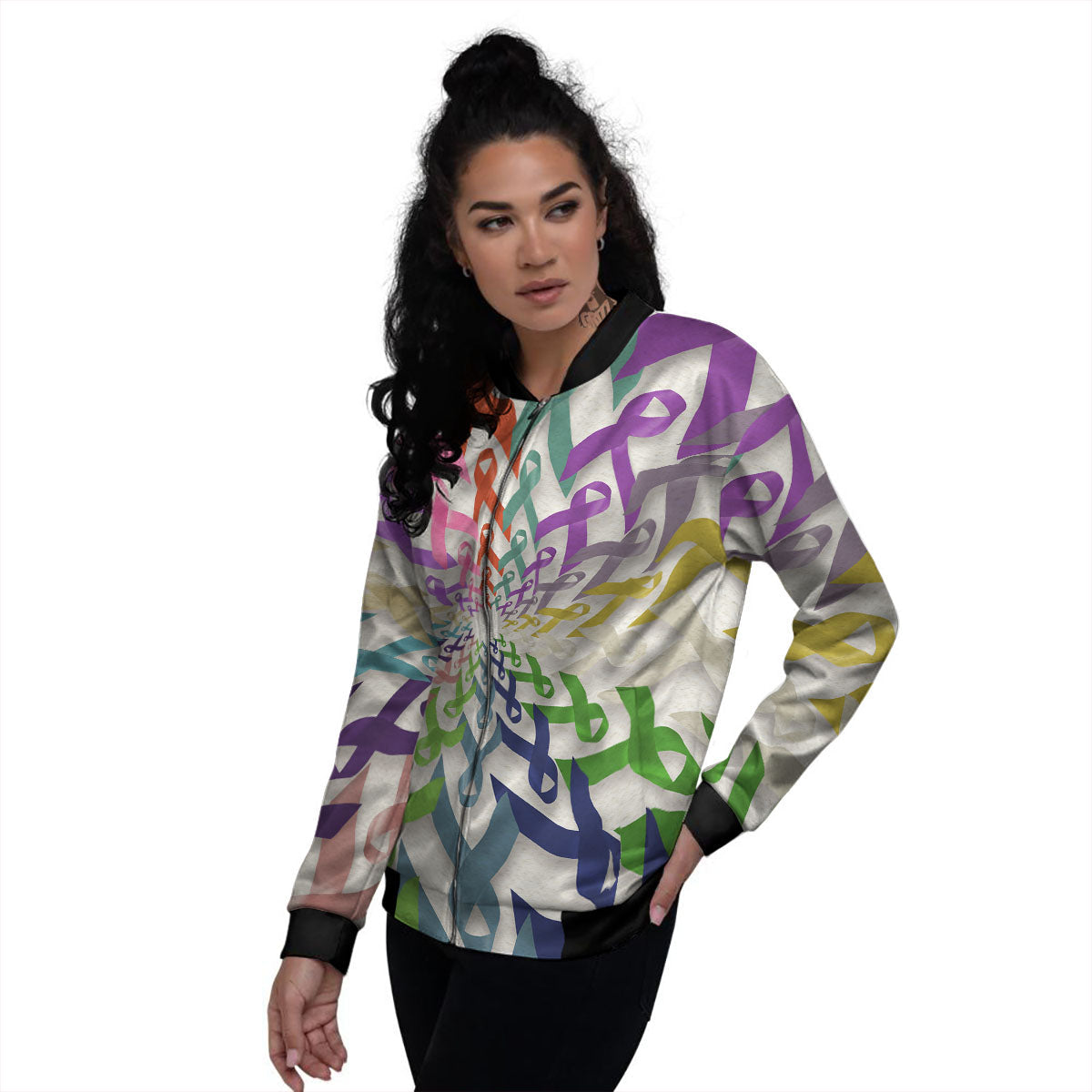 Awareness Mandala Cancer Print Women's Bomber Jacket-grizzshop