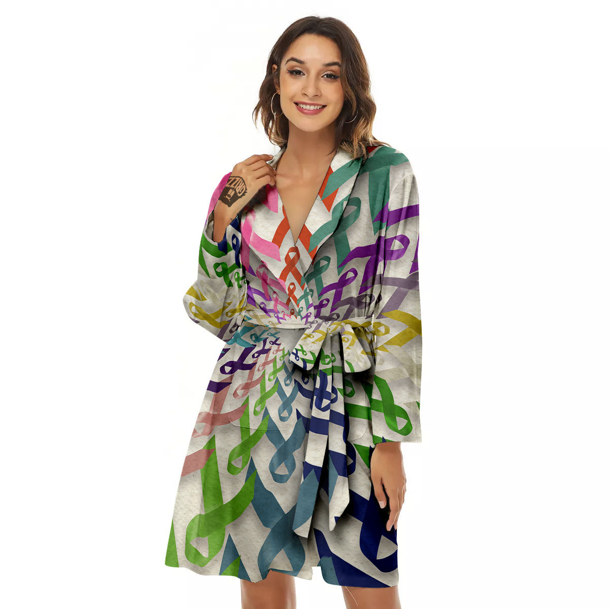 Awareness Mandala Cancer Print Women's Robe-grizzshop