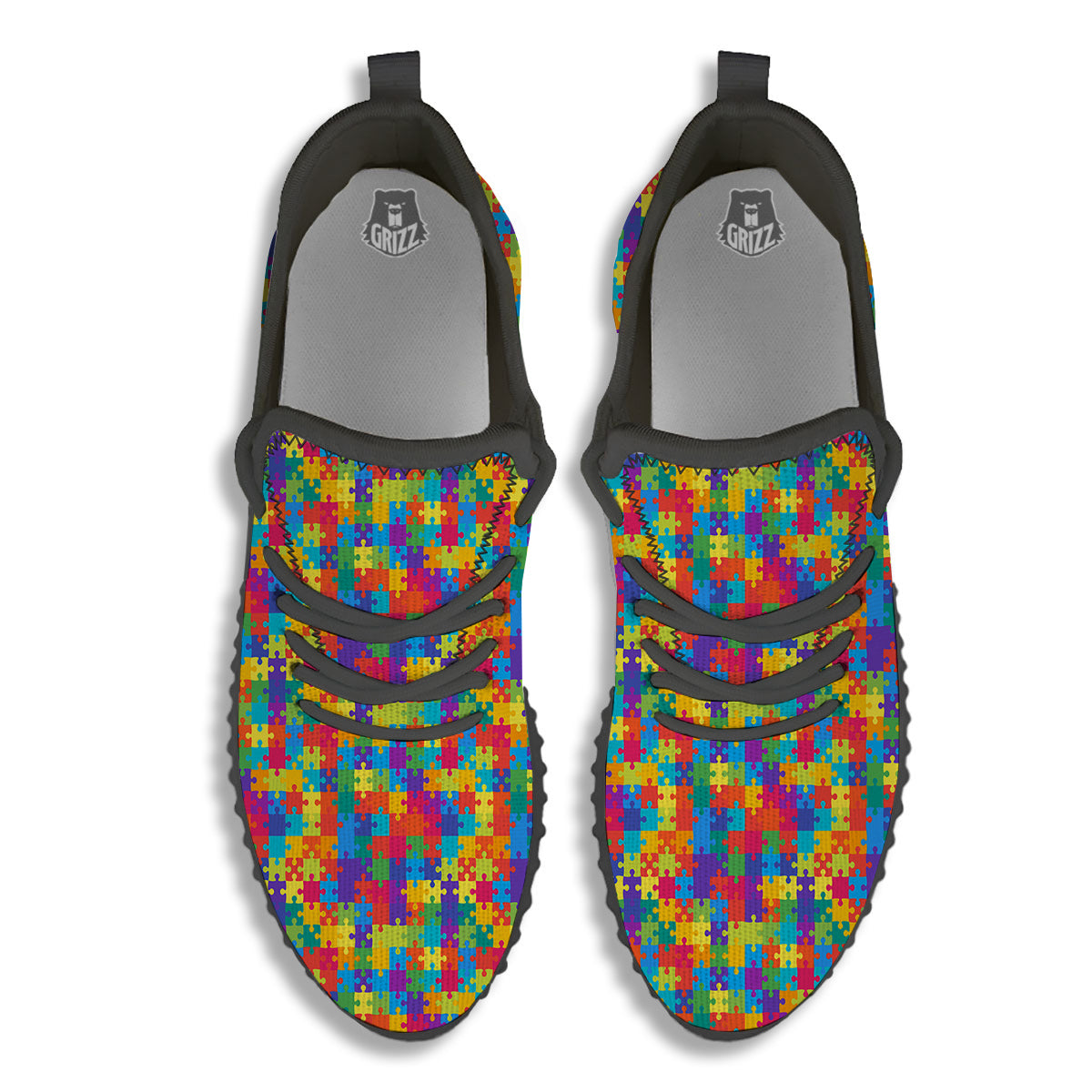 Awareness Puzzle Colorful Autism Print Black Walking Shoes-grizzshop