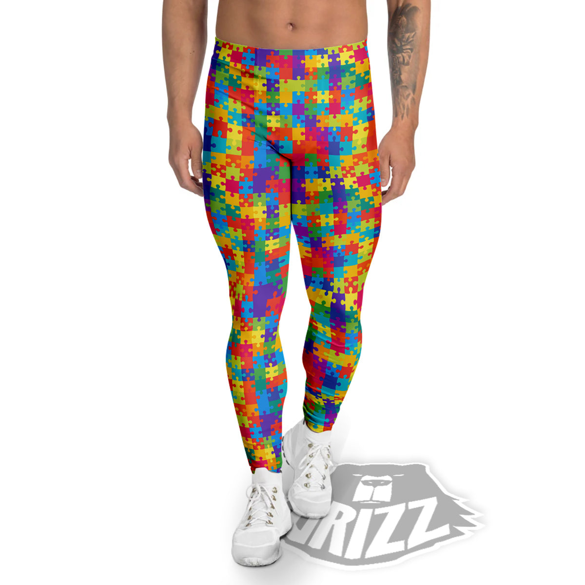 Awareness Puzzle Colorful Autism Print Men's Leggings-grizzshop