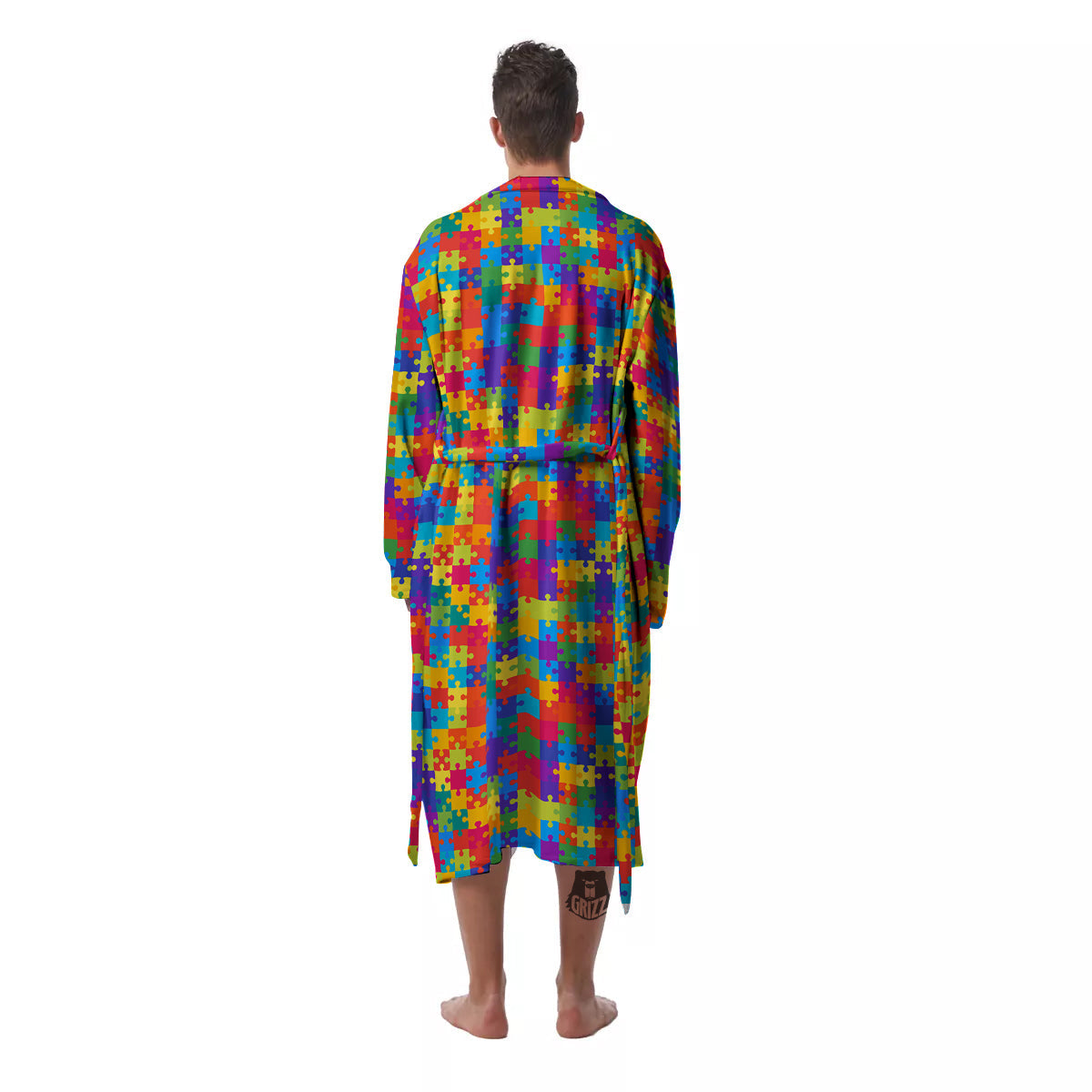 Awareness Puzzle Colorful Autism Print Men's Robe-grizzshop