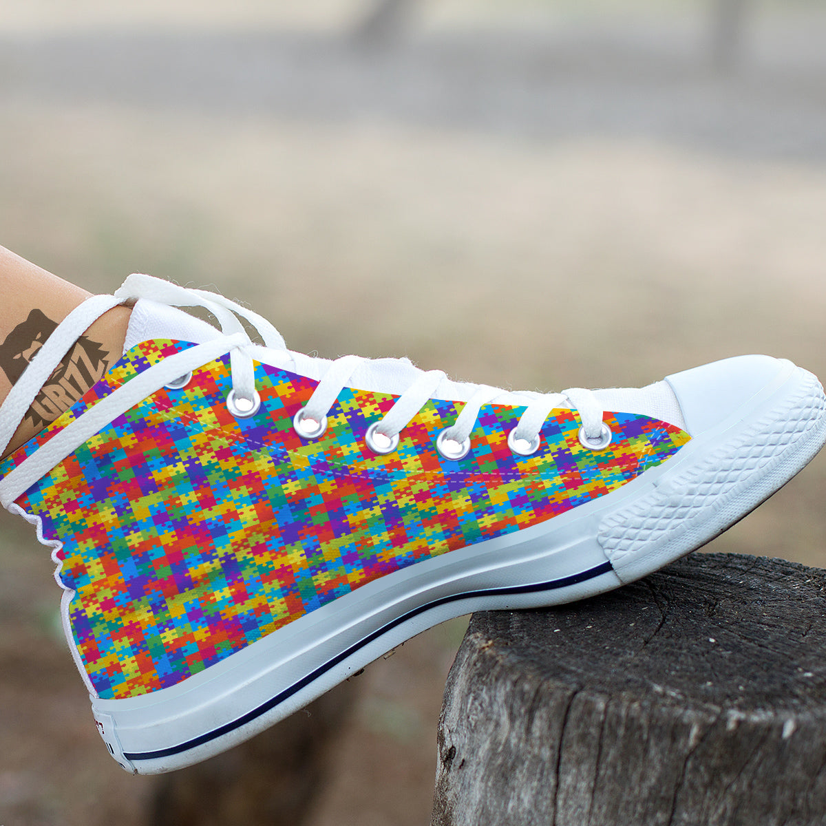 Awareness Puzzle Colorful Autism Print White High Top Shoes-grizzshop