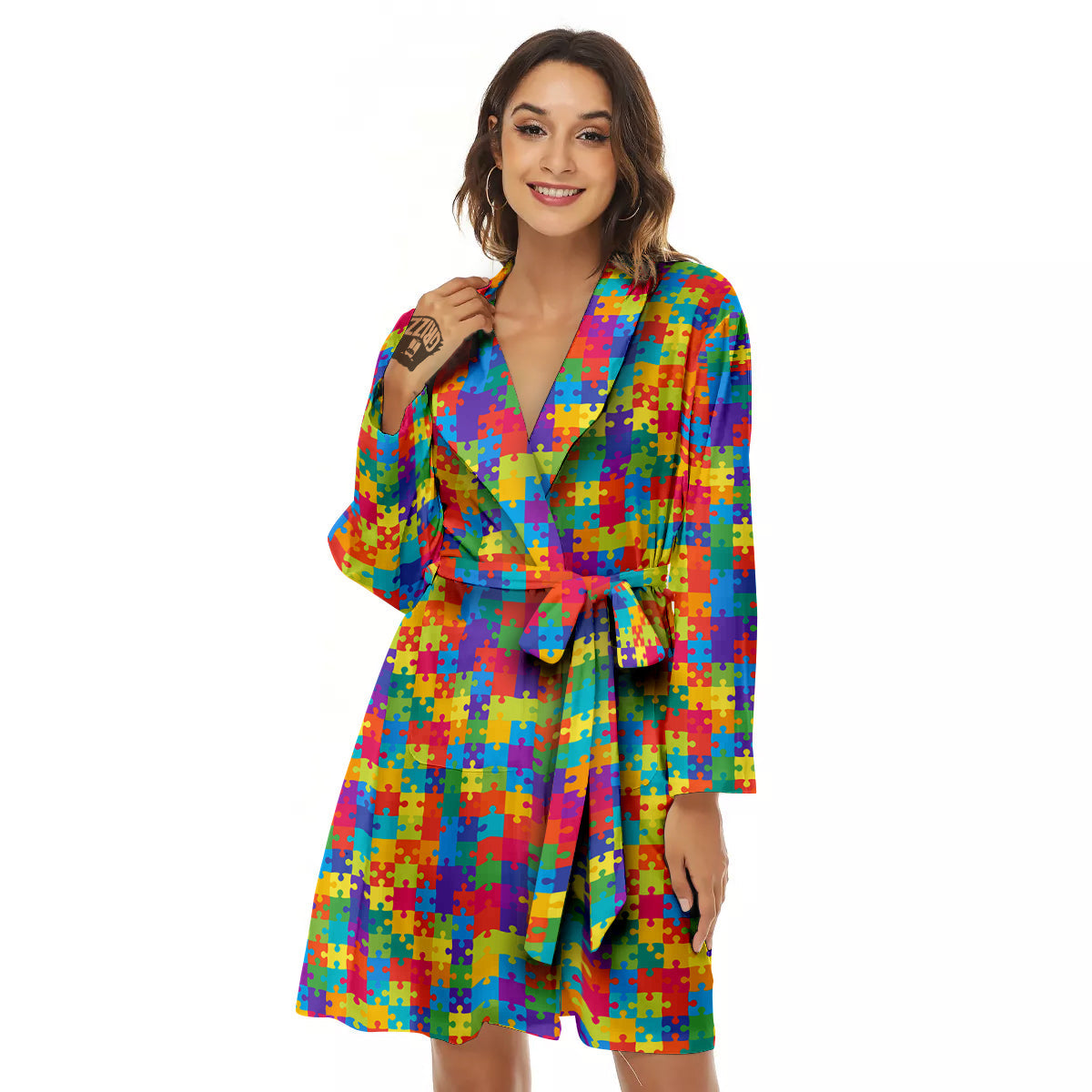 Awareness Puzzle Colorful Autism Print Women's Robe-grizzshop