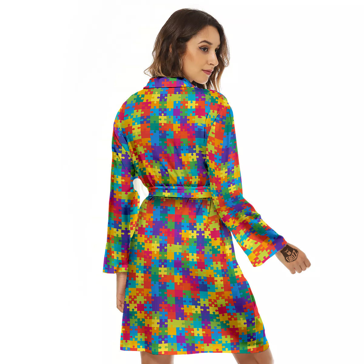 Awareness Puzzle Colorful Autism Print Women's Robe-grizzshop