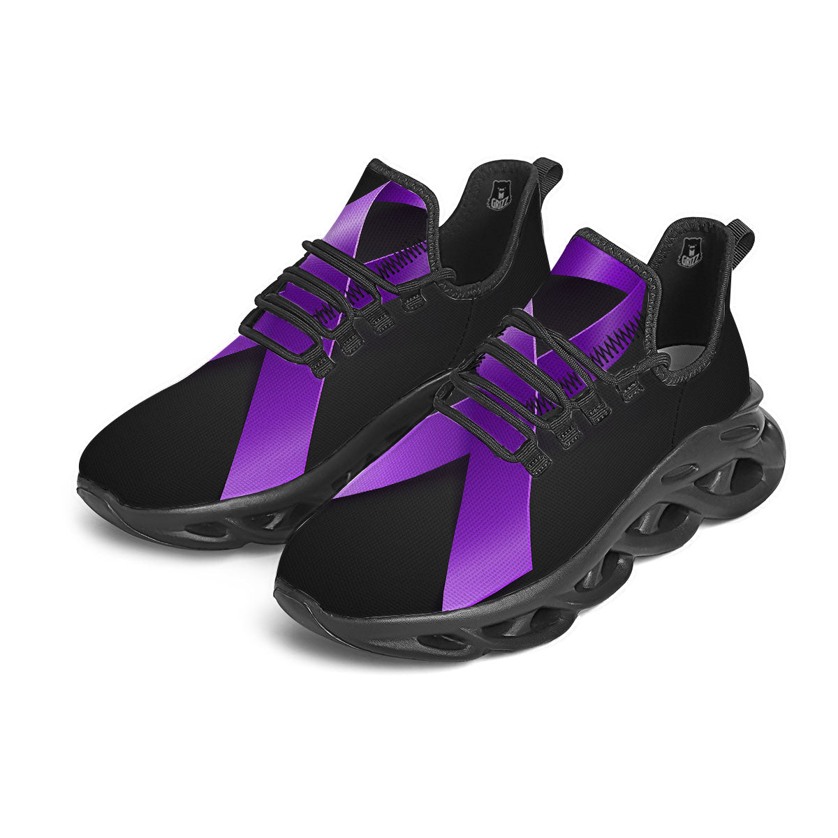 Awareness Ribbon Purple Cancer Print Black Running Shoes-grizzshop