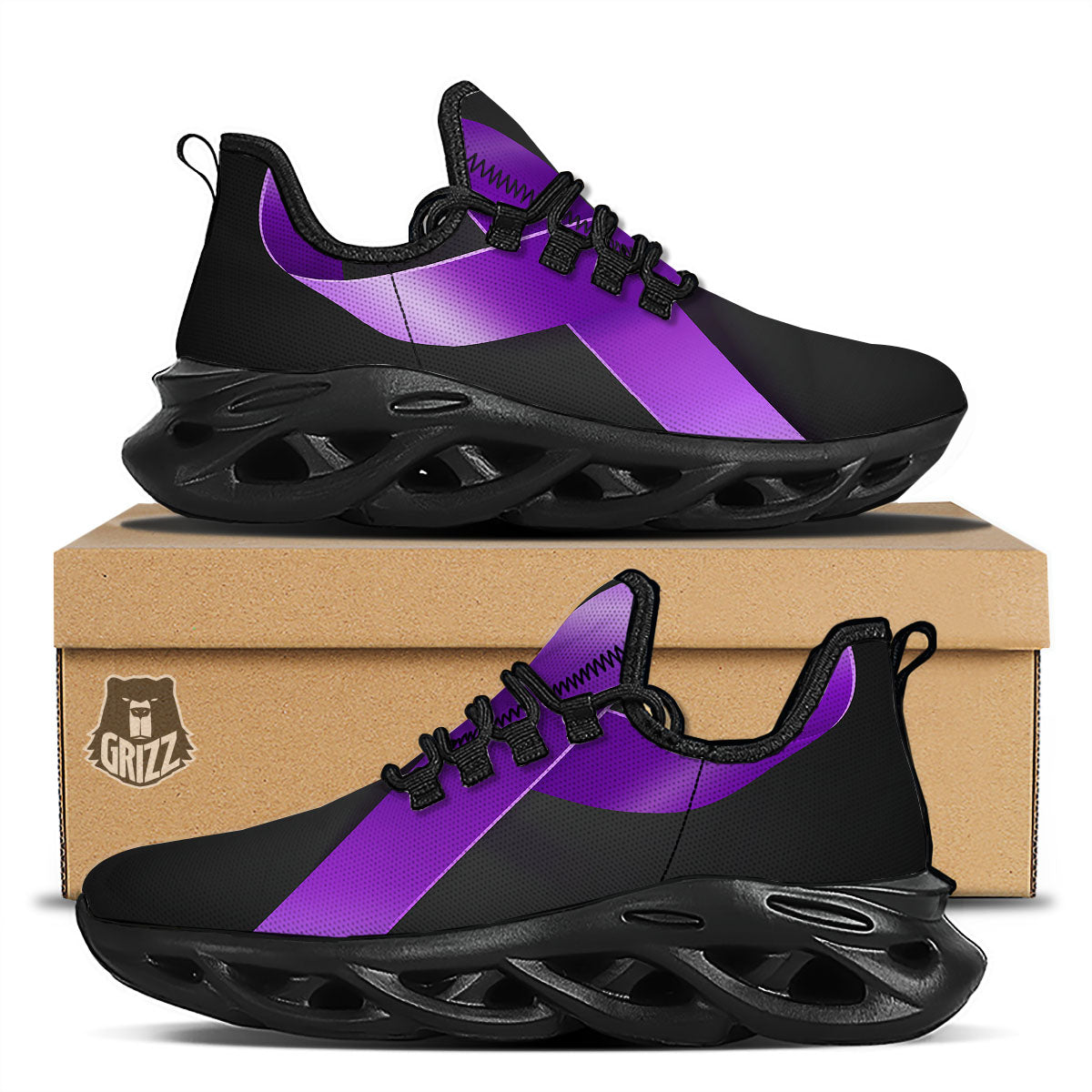 Awareness Ribbon Purple Cancer Print Black Running Shoes-grizzshop