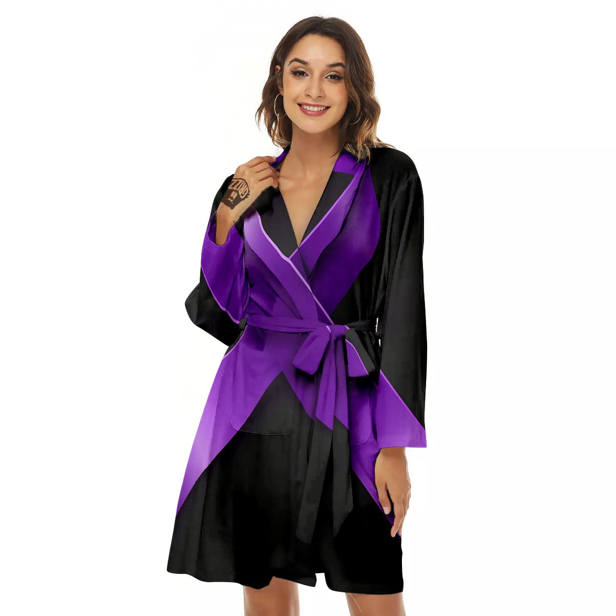 Awareness Ribbon Purple Cancer Print Women's Robe-grizzshop