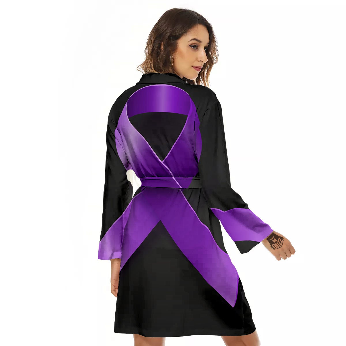 Awareness Ribbon Purple Cancer Print Women's Robe-grizzshop