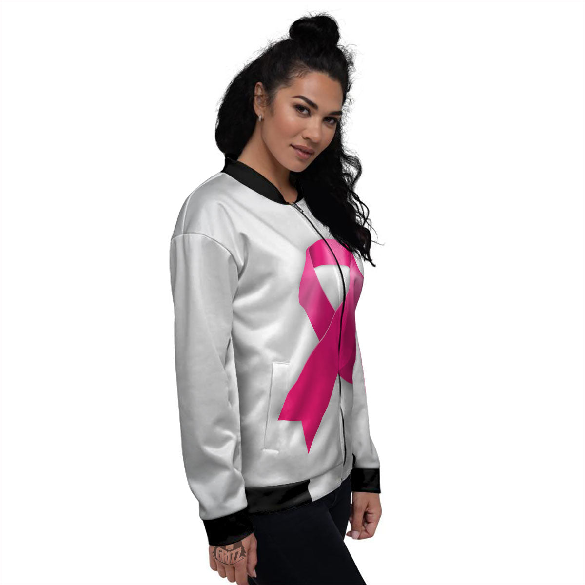 Awareness Ribbons Cancer Print Women's Bomber Jacket-grizzshop