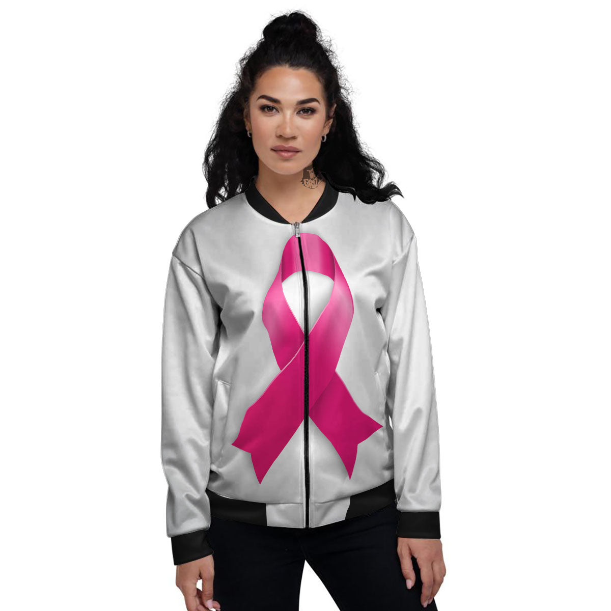 Awareness Ribbons Cancer Print Women's Bomber Jacket-grizzshop