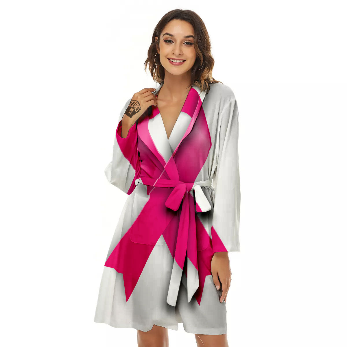 Awareness Ribbons Cancer Print Women's Robe-grizzshop