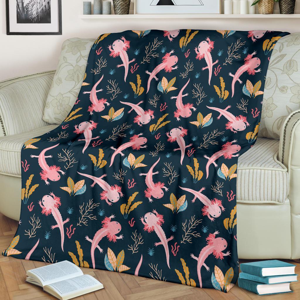 Axolotl Black Pattern Print Blanket-grizzshop