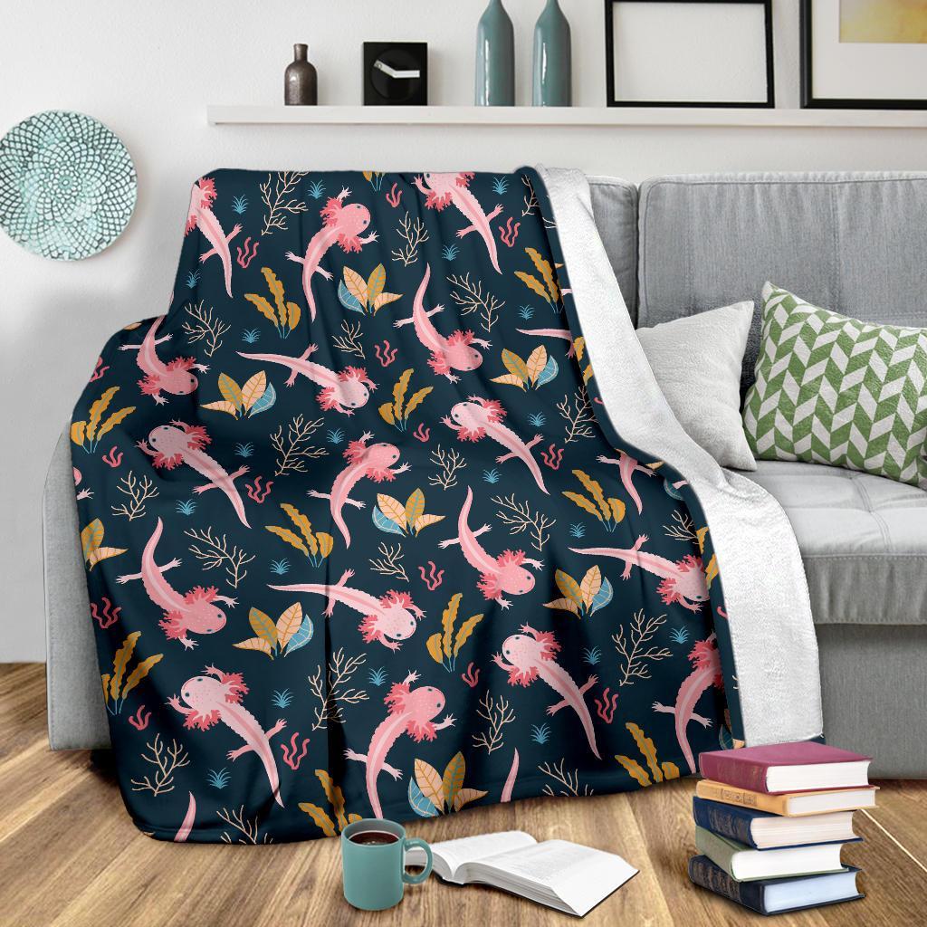 Axolotl Black Pattern Print Blanket-grizzshop