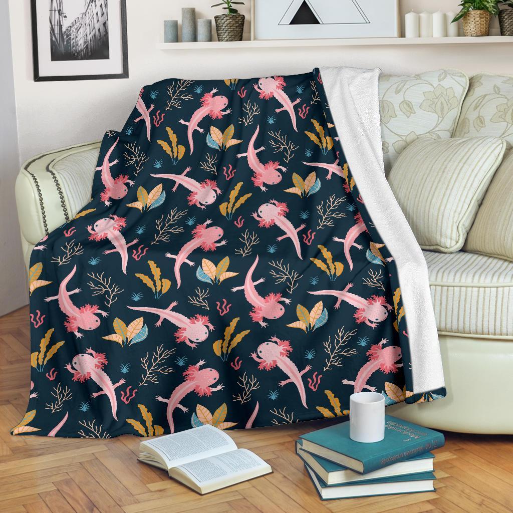 Axolotl Black Pattern Print Blanket-grizzshop