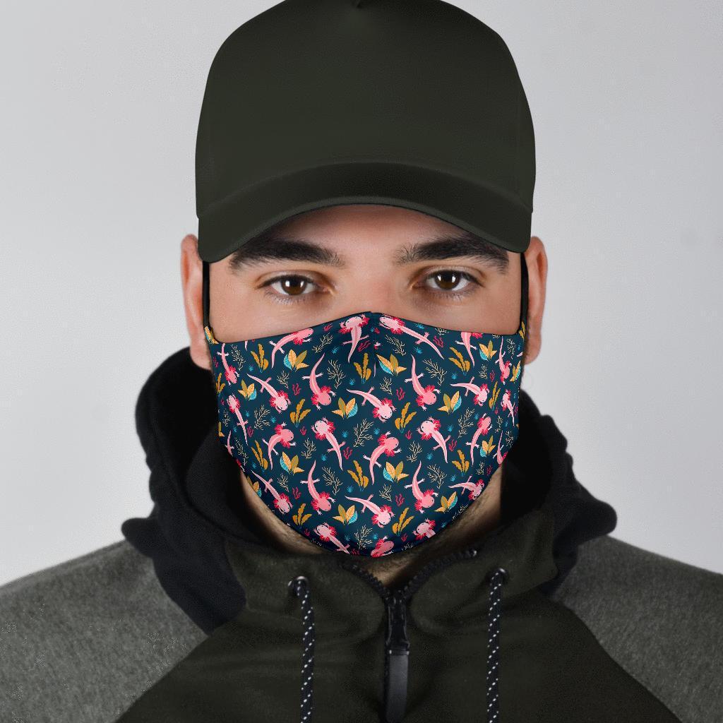 Axolotl Black Pattern Print Face Mask-grizzshop