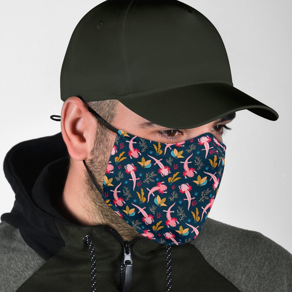Axolotl Black Pattern Print Face Mask-grizzshop