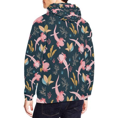 Axolotl Black Pattern Print Men Pullover Hoodie-grizzshop