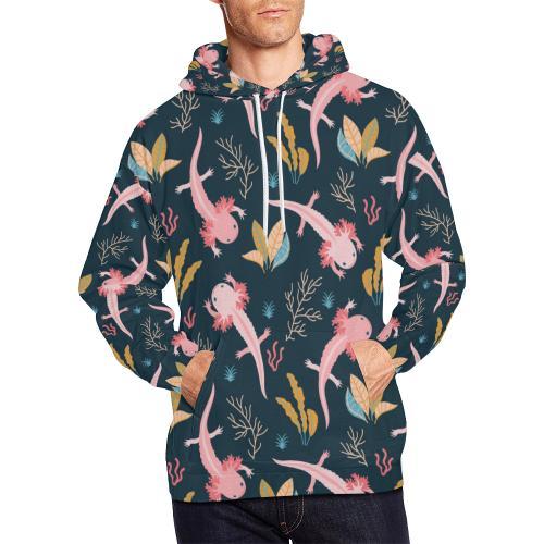 Axolotl Black Pattern Print Men Pullover Hoodie-grizzshop