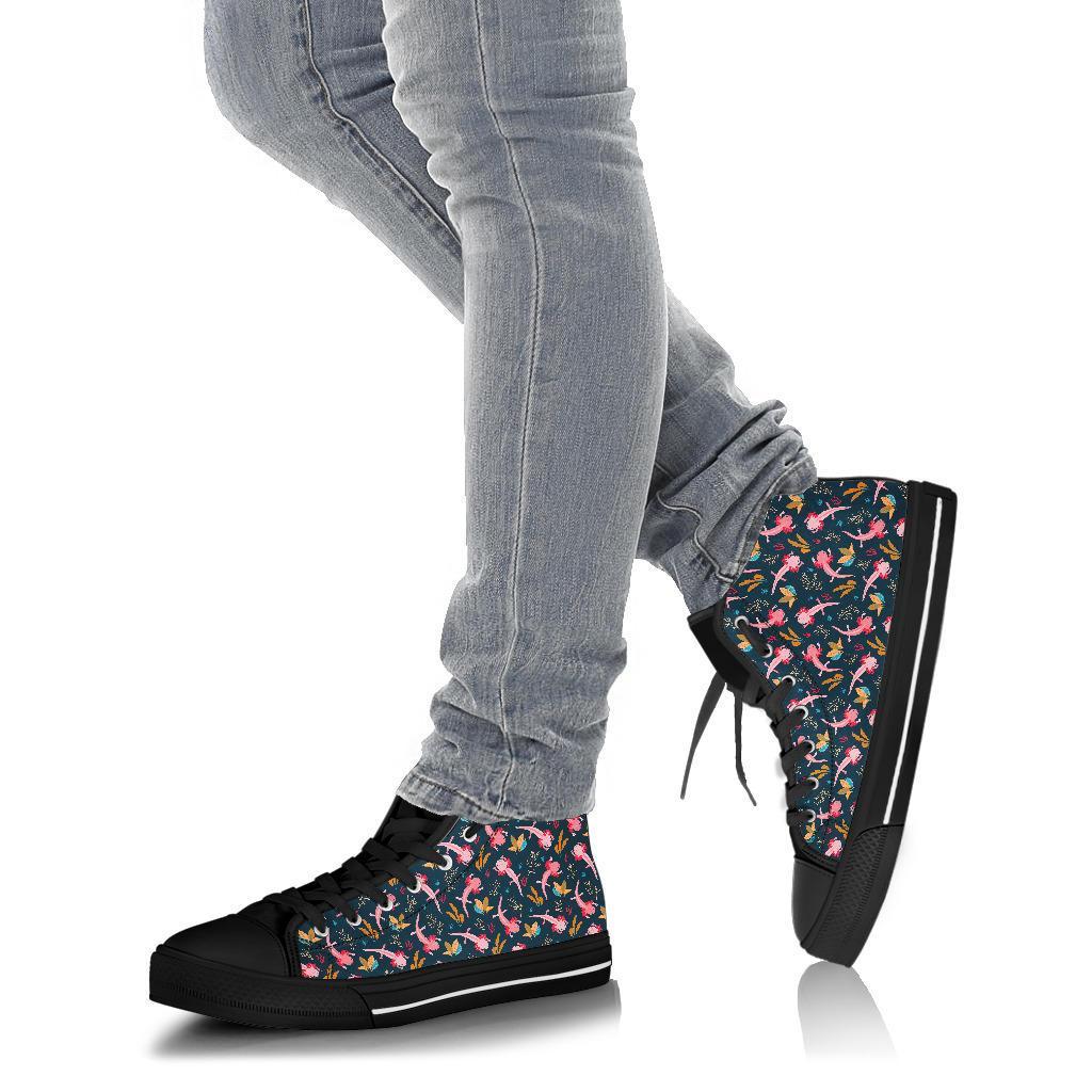 Axolotl Black Pattern Print Men Women's High Top Shoes-grizzshop
