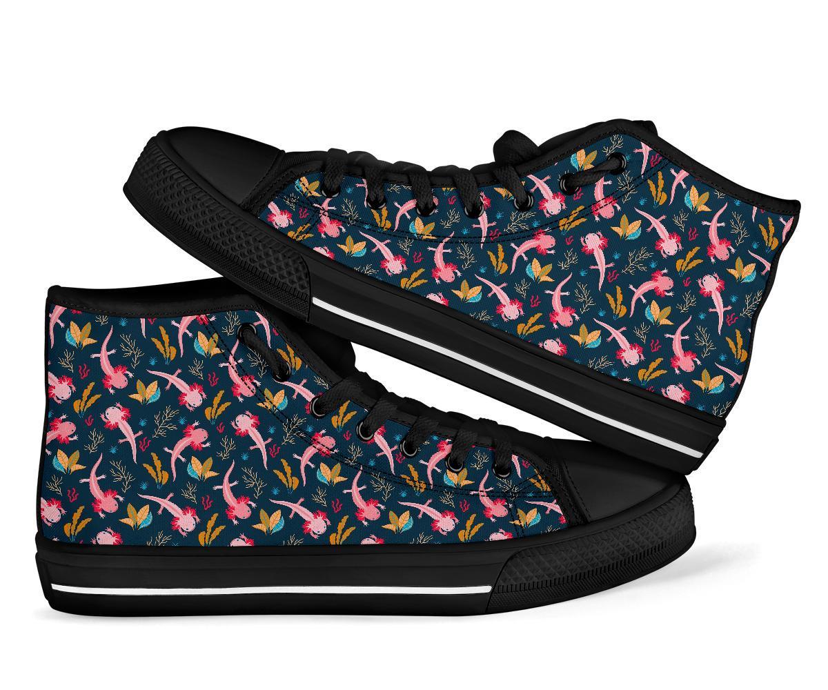 Axolotl Black Pattern Print Men Women's High Top Shoes-grizzshop