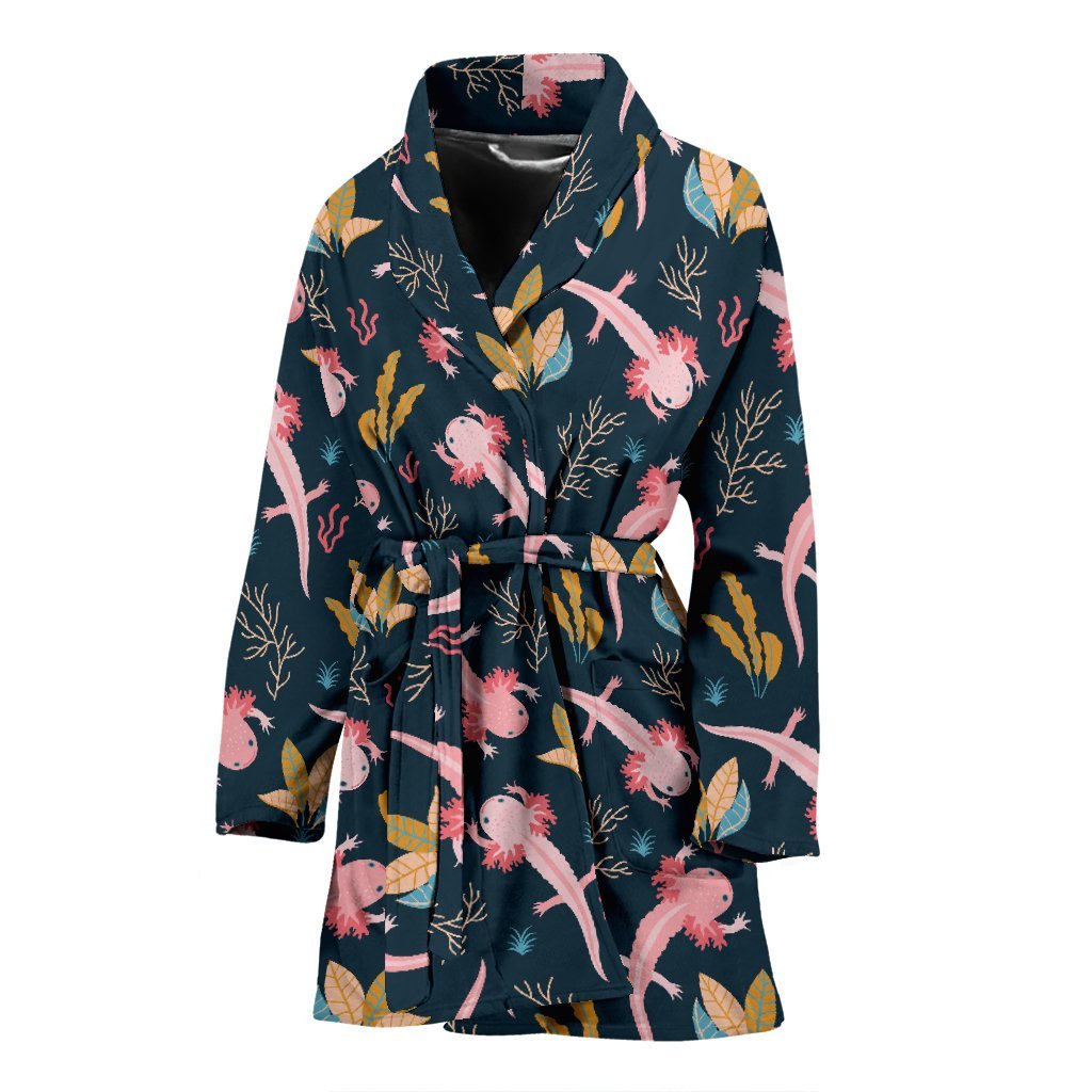 Axolotl Black Pattern Print Women Long Robe-grizzshop