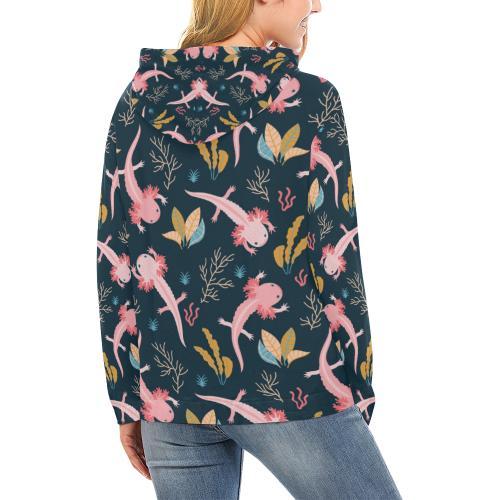Axolotl Black Pattern Print Women Pullover Hoodie-grizzshop