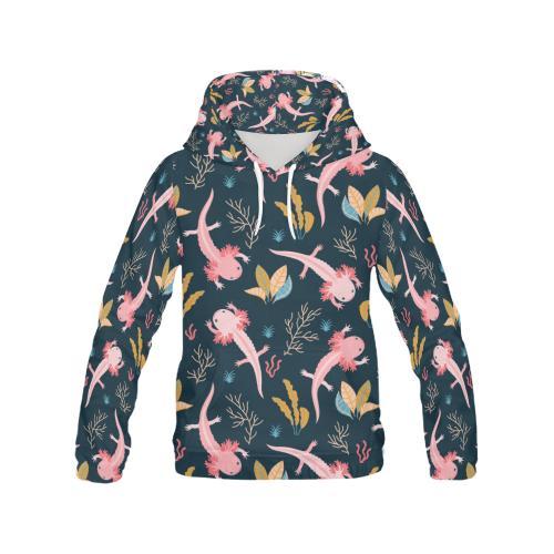 Axolotl Black Pattern Print Women Pullover Hoodie-grizzshop