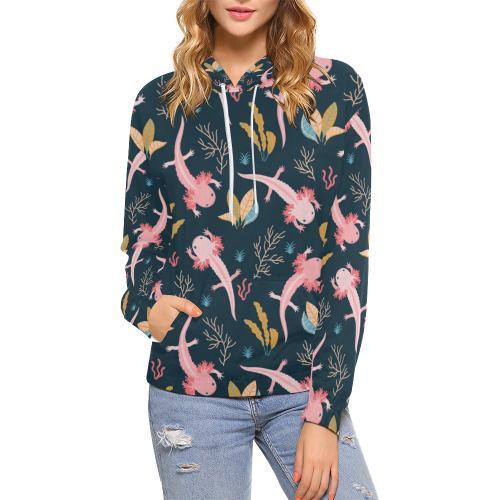 Axolotl Black Pattern Print Women Pullover Hoodie-grizzshop