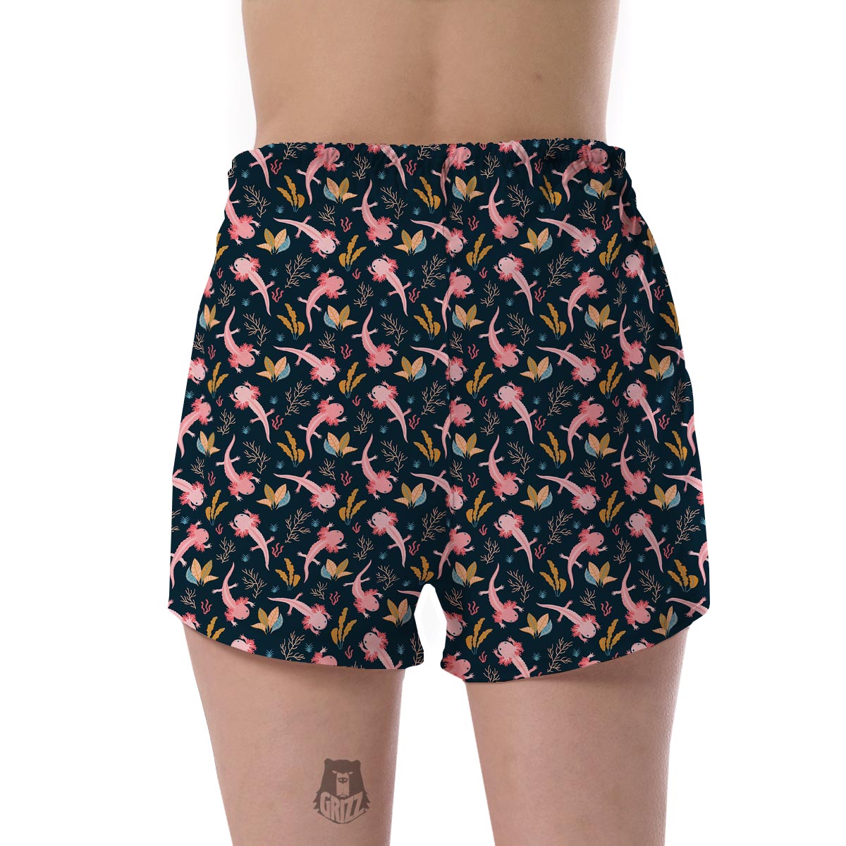 Axolotl Black Pattern Print Women's Shorts-grizzshop