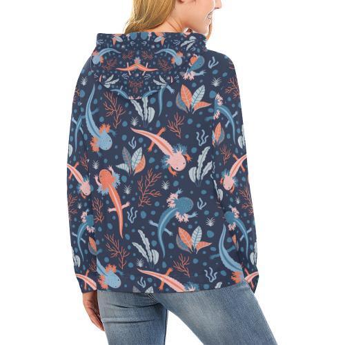 Axolotl Blue Pattern Print Women Pullover Hoodie-grizzshop