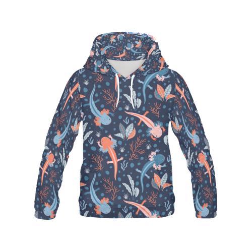 Axolotl Blue Pattern Print Women Pullover Hoodie-grizzshop