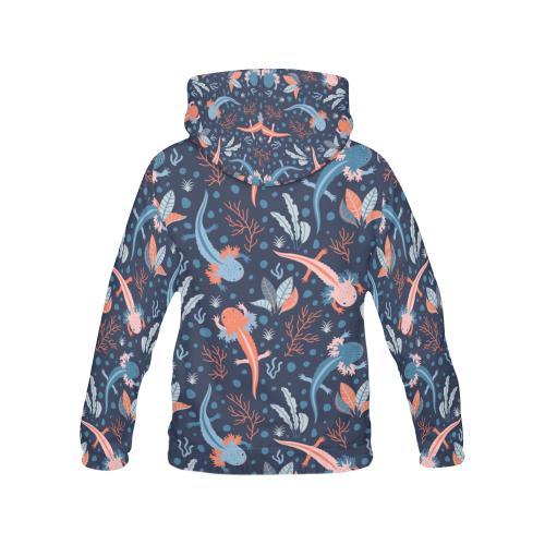Axolotl Blue Pattern Print Women Pullover Hoodie-grizzshop