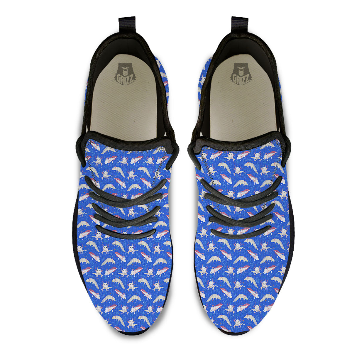 Axolotl Blue Print Pattern Black Athletic Shoes-grizzshop