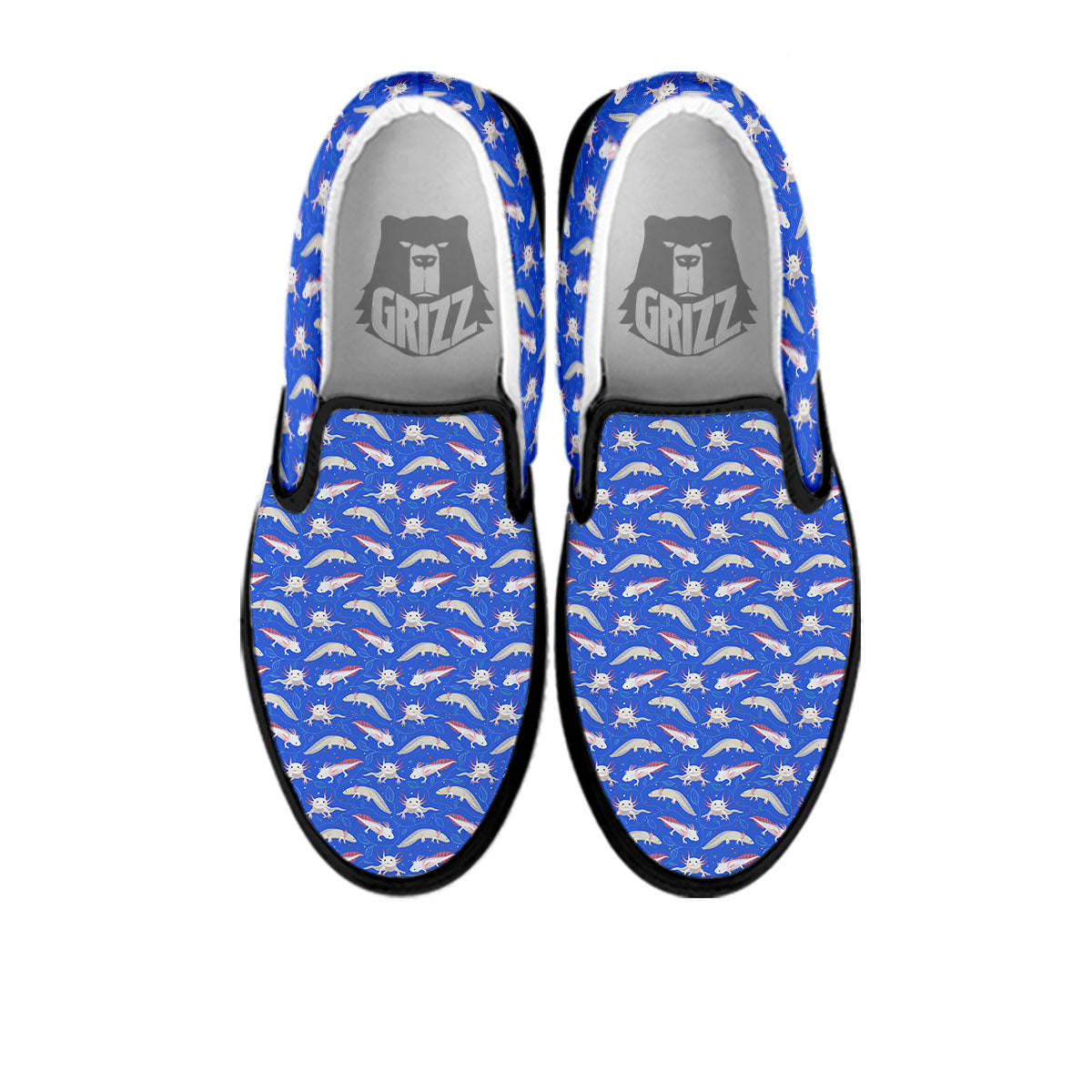 Axolotl Blue Print Pattern Black Slip On Shoes-grizzshop