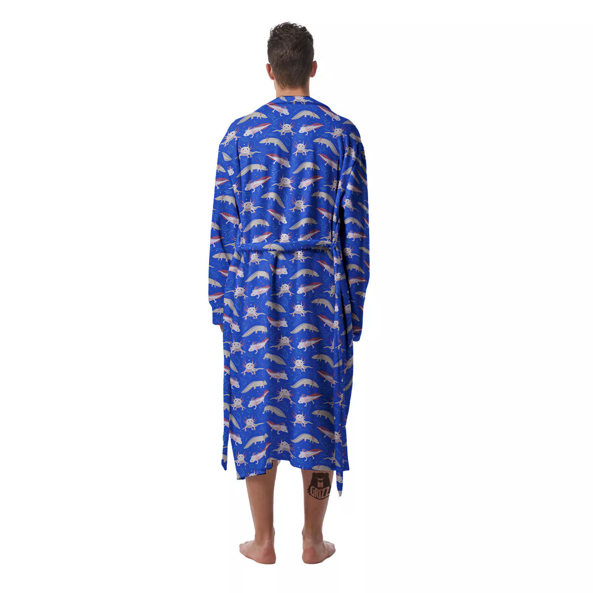 Axolotl Blue Print Pattern Men's Robe-grizzshop