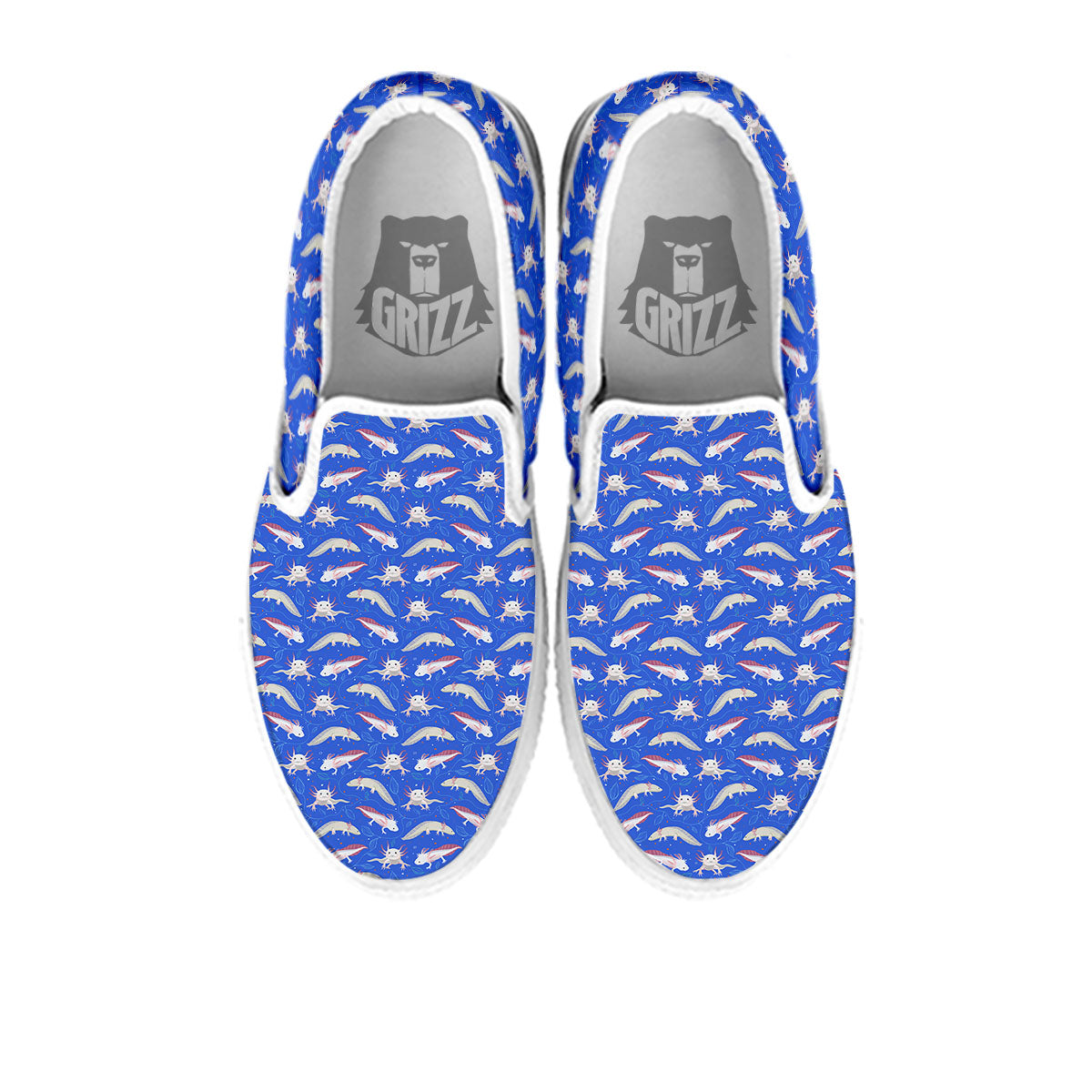 Axolotl Blue Print Pattern White Slip On Shoes-grizzshop