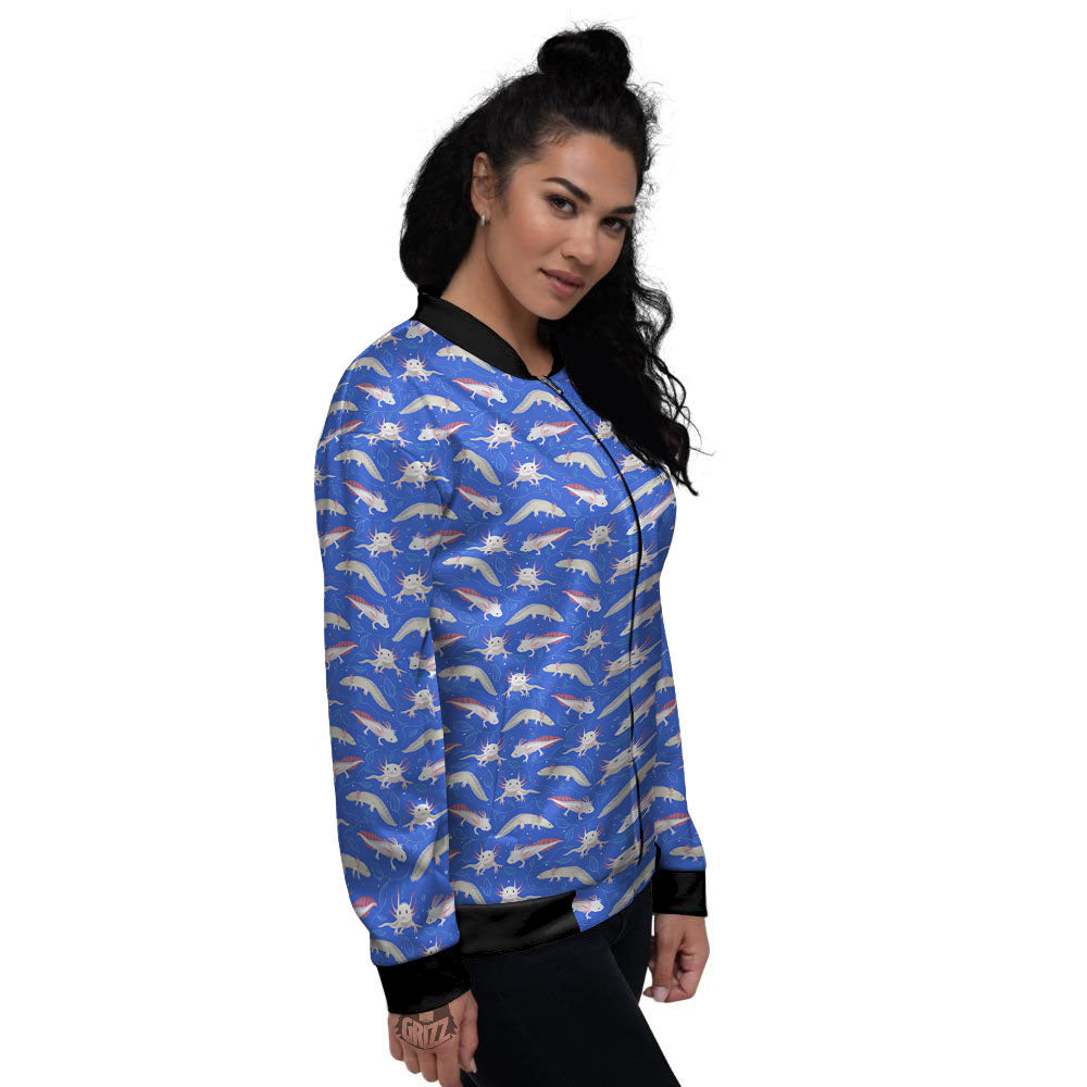 Axolotl Blue Print Pattern Women's Bomber Jacket-grizzshop