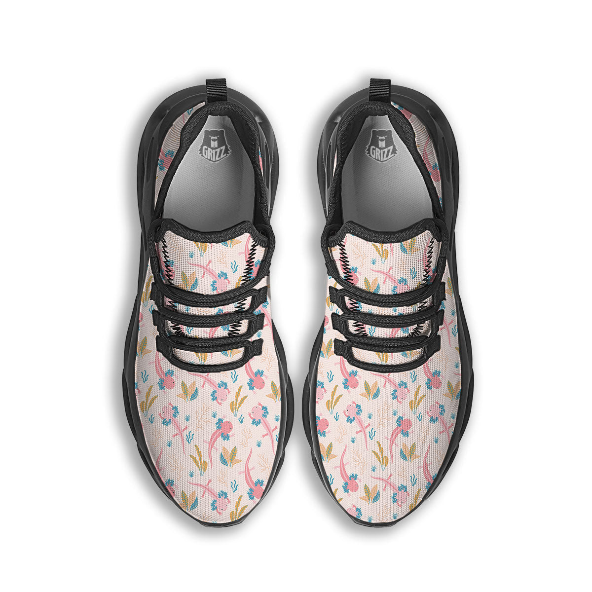 Axolotl Pastel Print Pattern Black Running Shoes-grizzshop