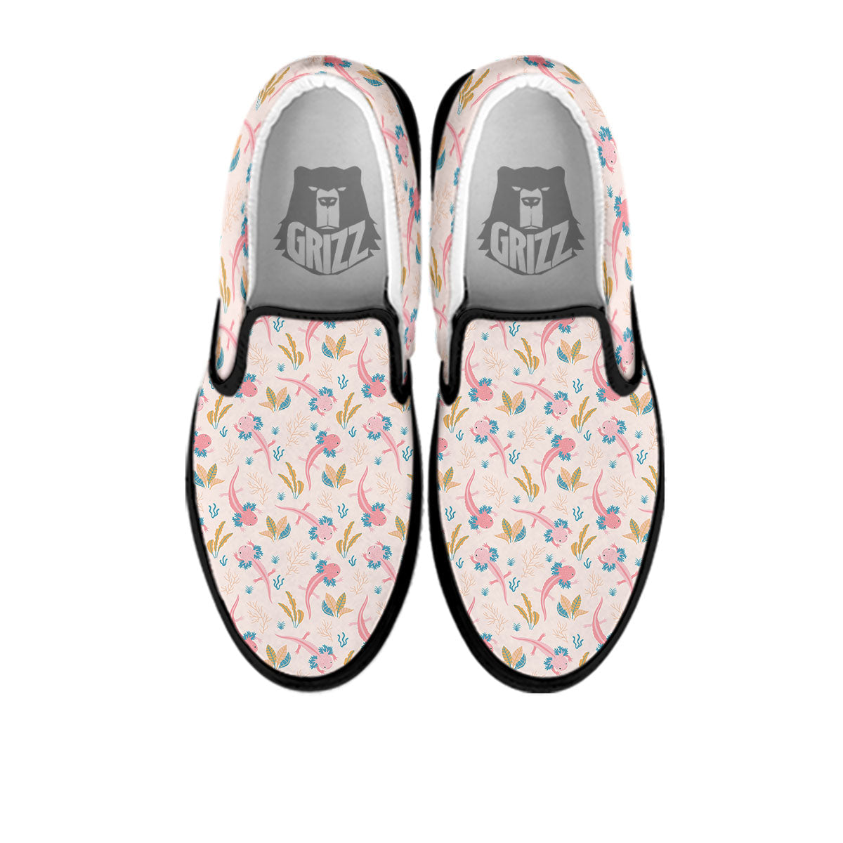 Axolotl Pastel Print Pattern Black Slip On Shoes-grizzshop