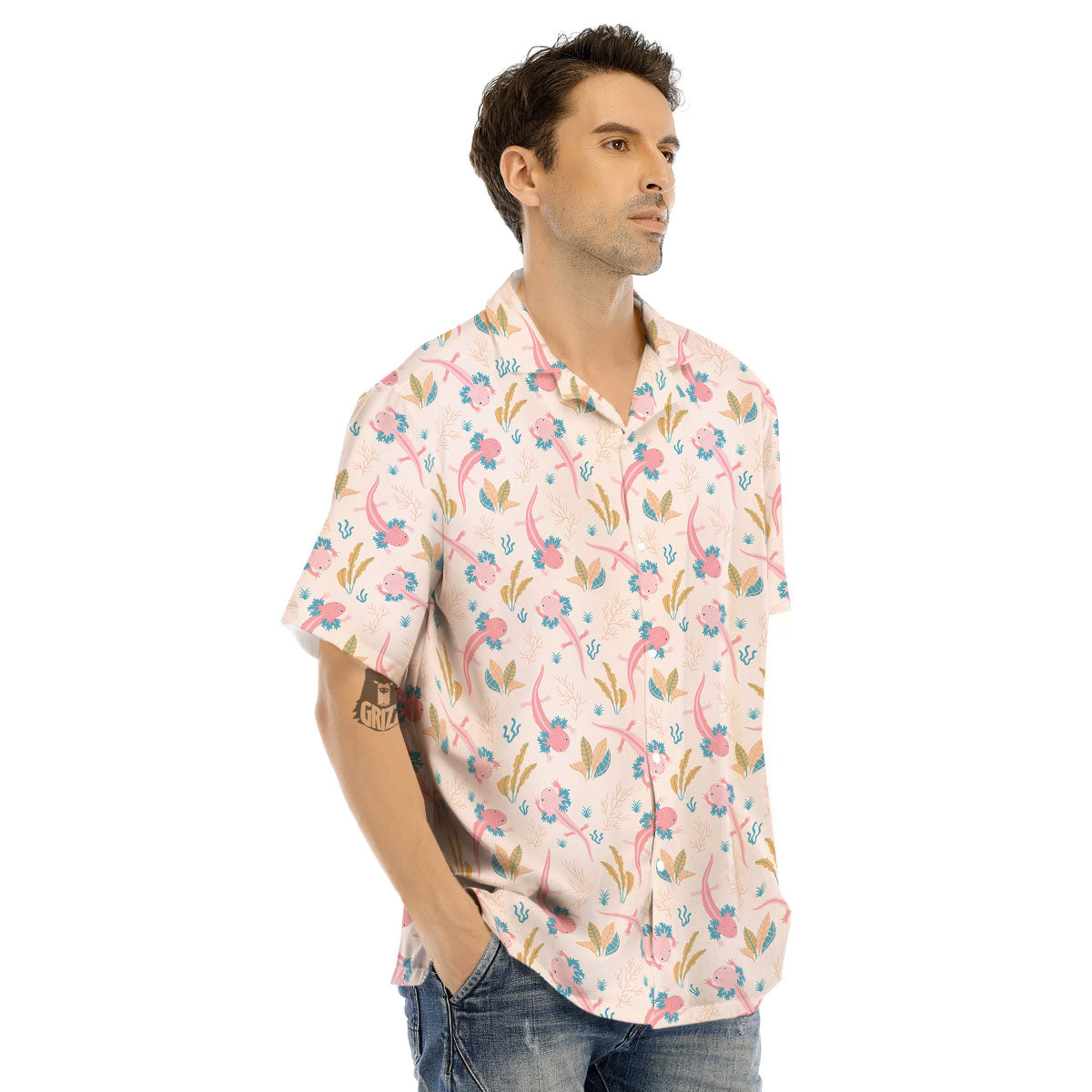 Axolotl Pastel Print Pattern Men's Hawaiian Shirt-grizzshop