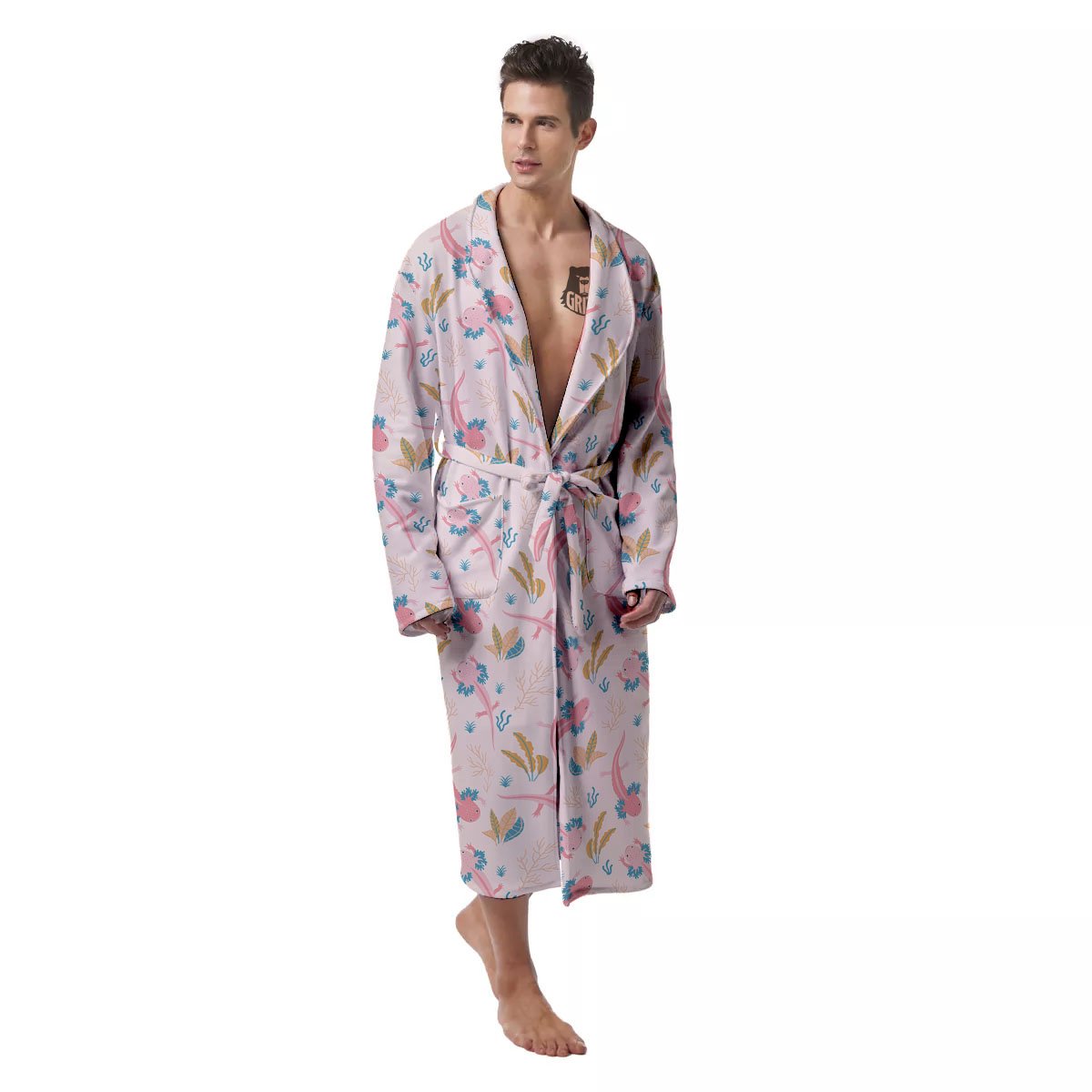 Axolotl Pastel Print Pattern Men's Robe-grizzshop