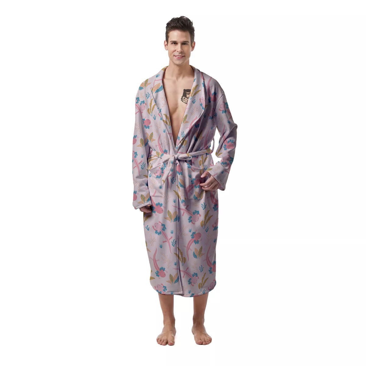 Axolotl Pastel Print Pattern Men's Robe-grizzshop